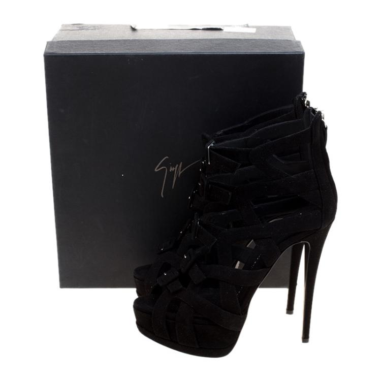 مملوكة مسبقًا Giuseppe Zanotti Black Suede Caged Platform Sandals Size 40