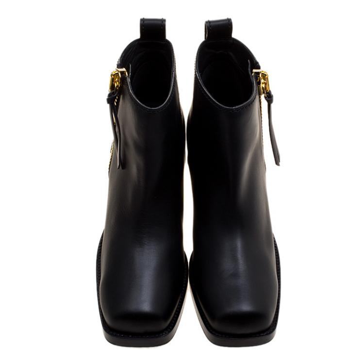 Pre Owned Giuseppe Zanotti Black Leather Gold Block Heel Ankle Boots Size 40
