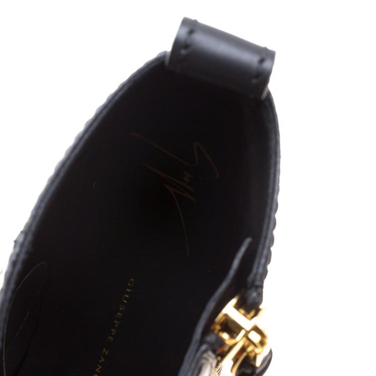Pre Owned Giuseppe Zanotti Black Leather Gold Block Heel Ankle Boots Size 40
