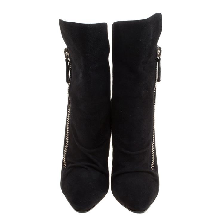 Pre Owned Giuseppe Zanotti Black Suede Wedge Ankle Boots Size 37