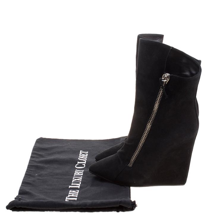 Pre Owned Giuseppe Zanotti Black Suede Wedge Ankle Boots Size 37