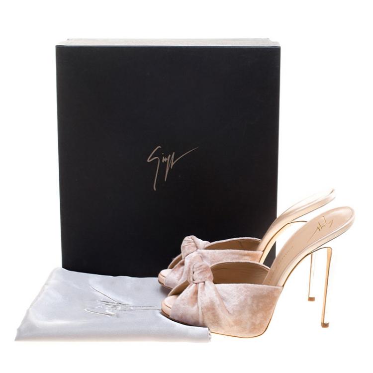 Pre Owned  Giuseppe Zanotti Beige Velvet Knotted Mules Size 38