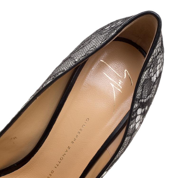 Pre Owned Giuseppe Zanotti Monochrome Lace Peep Toe Platform Pumps Size 41