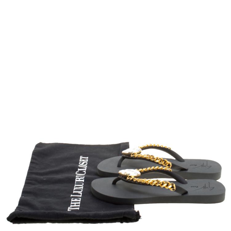 Pre Owned Giuseppe Zanotti Black Rubber Miami Beach Flip Flops Size 39