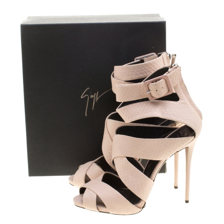 Pre Owned Giuseppe Zanotti Blush Pink Python Embossed Leather Strappy Sandals Size 40