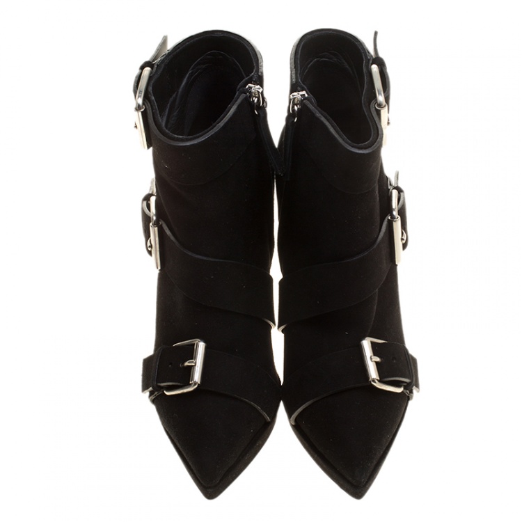 Pre Owned Giuseppe Zanotti Black Buckled Suede Platform Ankle Boots Size 39