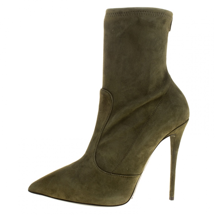 Pre Owned Giuseppe Zanotti Khaki Suede Ankle Boots Size 40