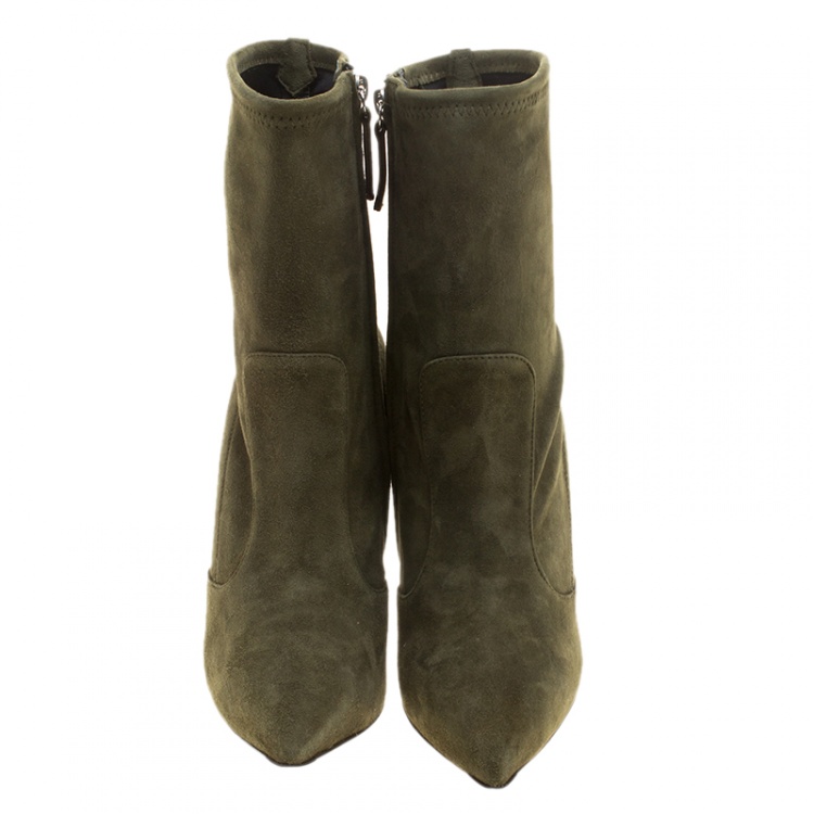 Pre Owned Giuseppe Zanotti Khaki Suede Ankle Boots Size 40