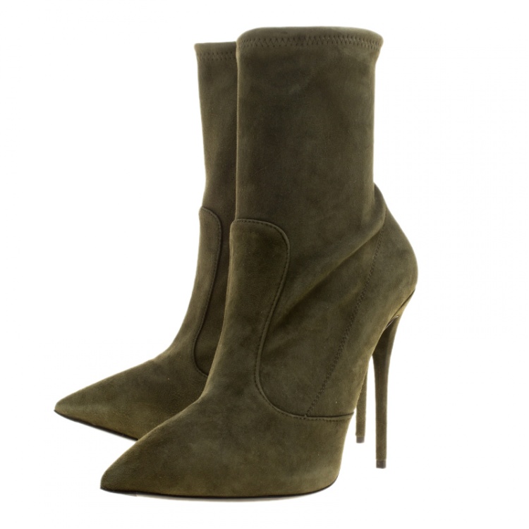 Pre Owned Giuseppe Zanotti Khaki Suede Ankle Boots Size 40