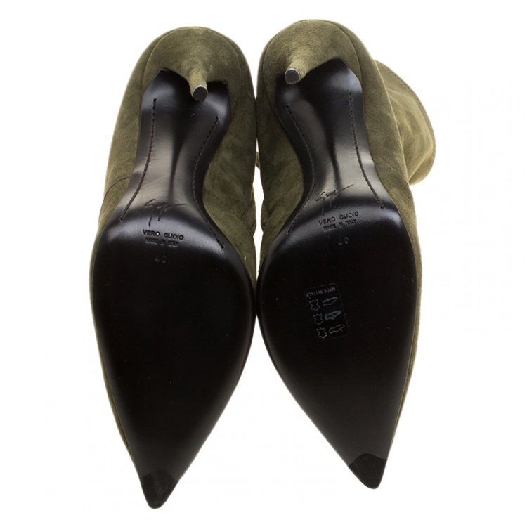 Pre Owned Giuseppe Zanotti Khaki Suede Ankle Boots Size 40