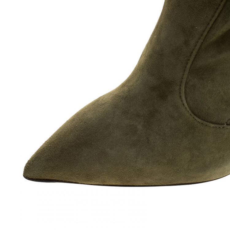 Pre Owned Giuseppe Zanotti Khaki Suede Ankle Boots Size 40
