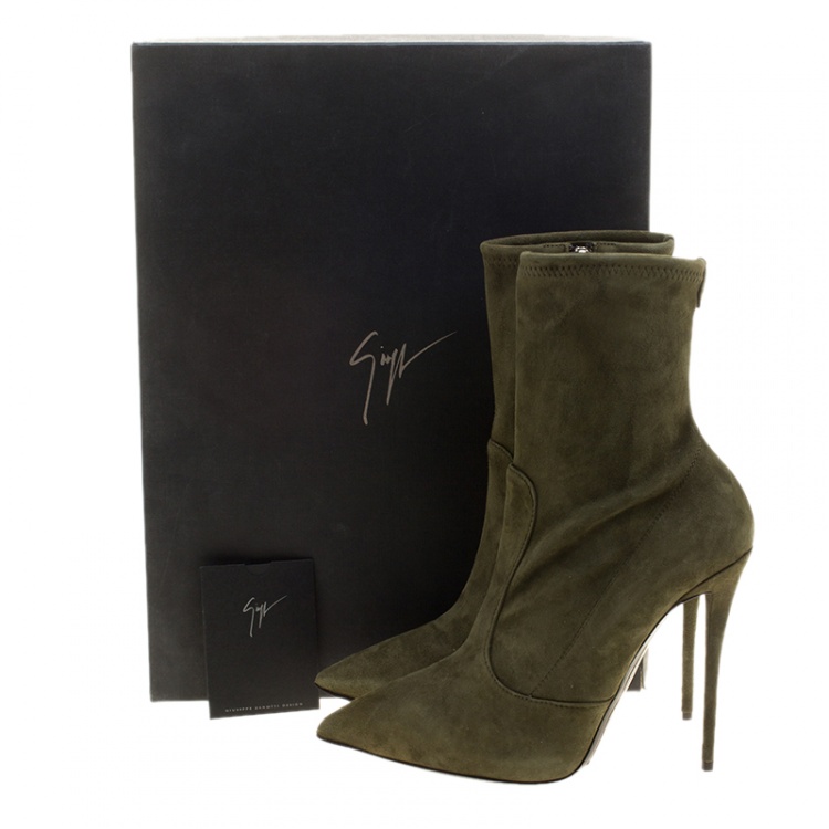 Pre Owned Giuseppe Zanotti Khaki Suede Ankle Boots Size 40