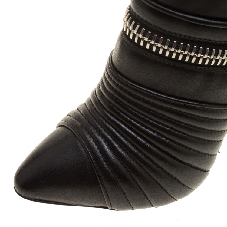 Pre Owned Giuseppe Zanotti Black Quilted Leather Double Zip Accent Boots Size 39