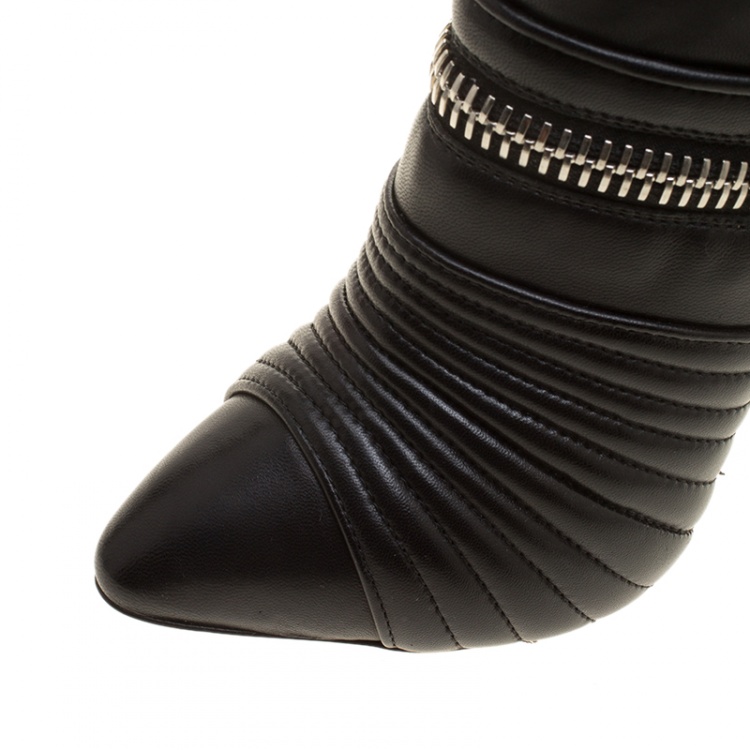 Pre Owned Giuseppe Zanotti Black Quilted Leather Double Zip Accent Boots Size 35
