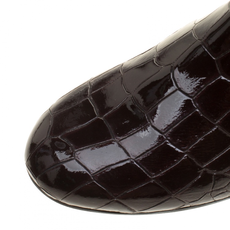 Pre Owned Giuseppe Zanotti Brown Croc Embossed Patent Ringotto Over the Knee Boots Size 36