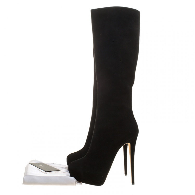 Pre Owned Giuseppe Zanotti Black Suede Platform Knee Boots Size 41