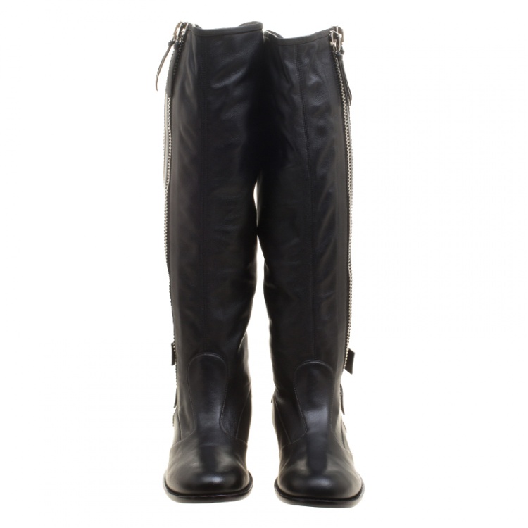 مملوكة مسبقًا Giuseppe Zanotti Black Leather Zip Trimmed Cobain Knee Boots Size 36