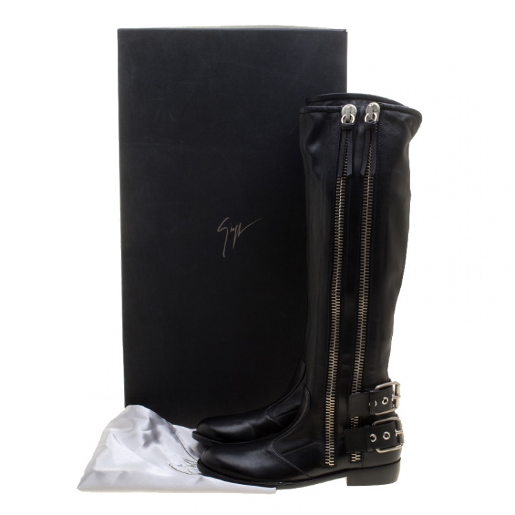 مملوكة مسبقًا Giuseppe Zanotti Black Leather Zip Trimmed Cobain Knee Boots Size 36