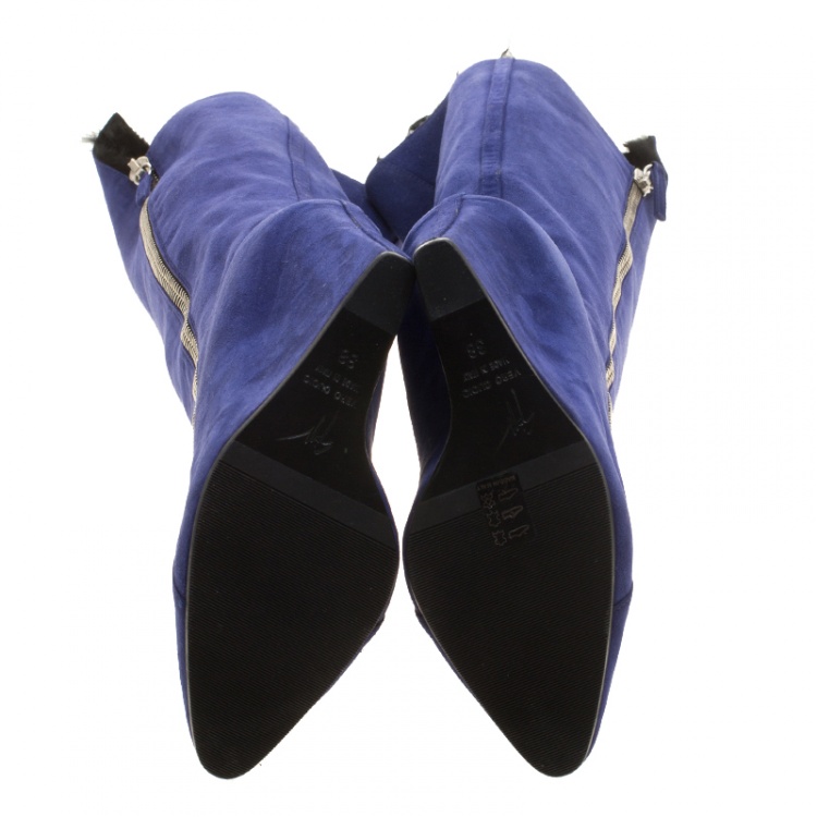 Pre Owned  Giuseppe Zanotti Blue Suede Guaz Fur Lined Wedge Knee Boots Size 38