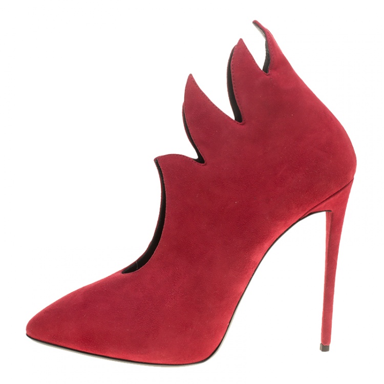 Pre Owned Giuseppe Zanotti Red Suede Witch Pointed Toe Booties Size 40