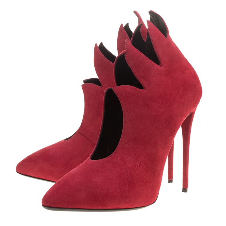 Pre Owned Giuseppe Zanotti Red Suede Witch Pointed Toe Booties Size 40