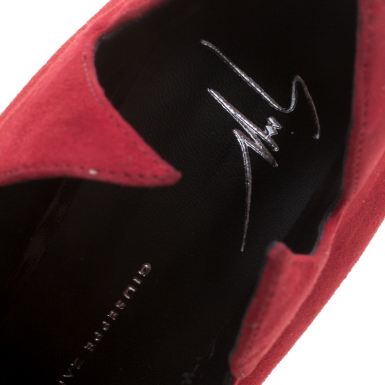 Pre Owned Giuseppe Zanotti Red Suede Witch Pointed Toe Booties Size 40