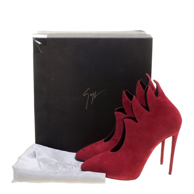 Pre Owned Giuseppe Zanotti Red Suede Witch Pointed Toe Booties Size 40