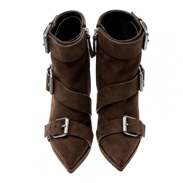 Pre Owned Giuseppe Zanotti Brown Suede Emy Buckle Detail Platform Ankle Boots Size 38.5