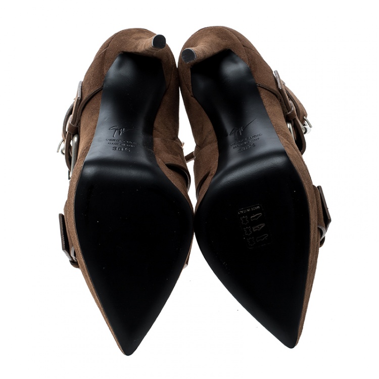 Pre Owned Giuseppe Zanotti Brown Suede Emy Buckle Detail Platform Ankle Boots Size 38.5
