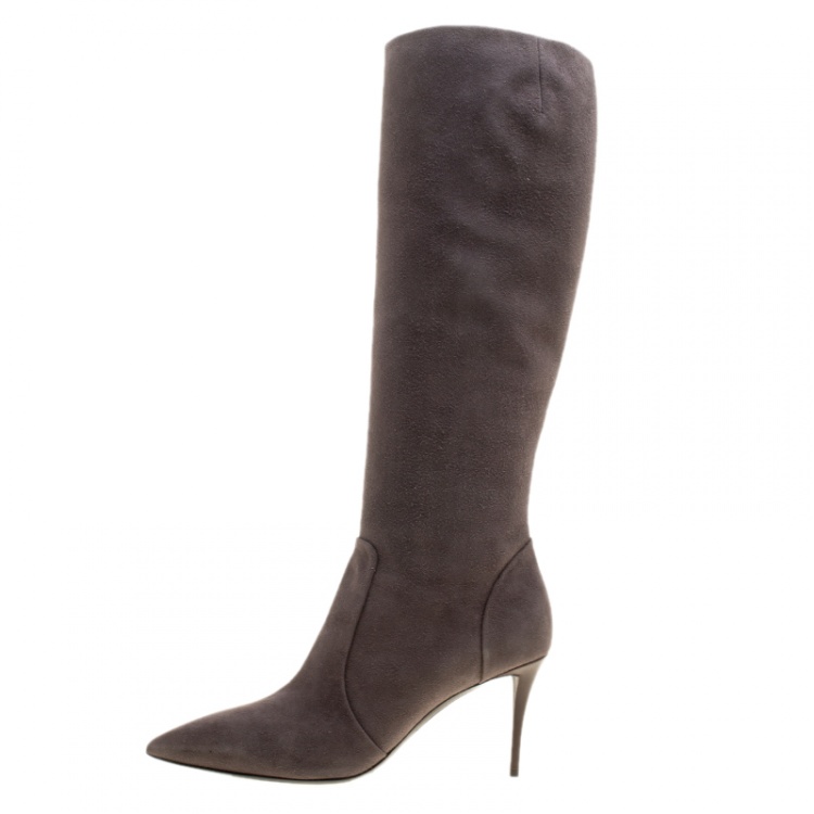 مملوكة مسبقًا Giuseppe Zanotti Grey Suede Pointed Toe Knee Boots Size 37.5