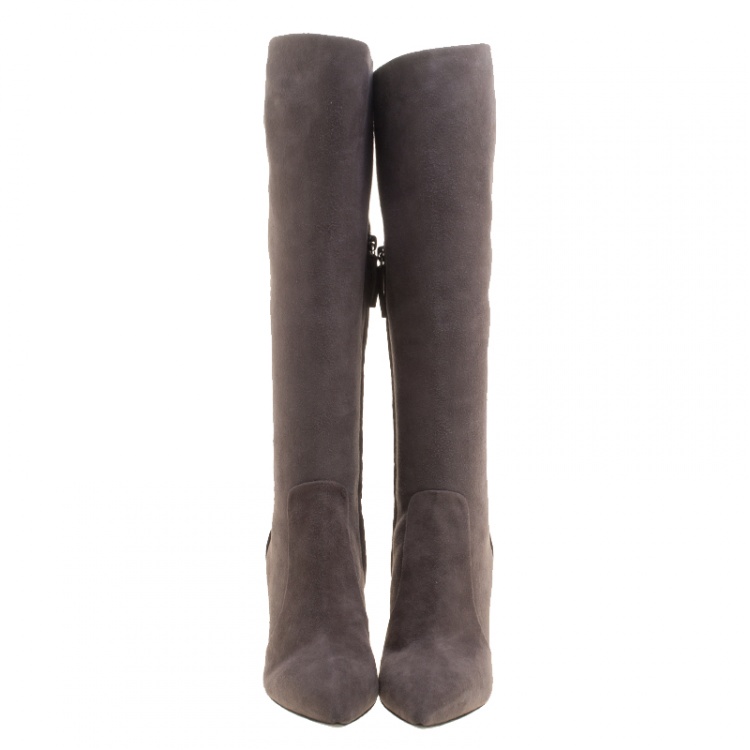 مملوكة مسبقًا Giuseppe Zanotti Grey Suede Pointed Toe Knee Boots Size 37.5