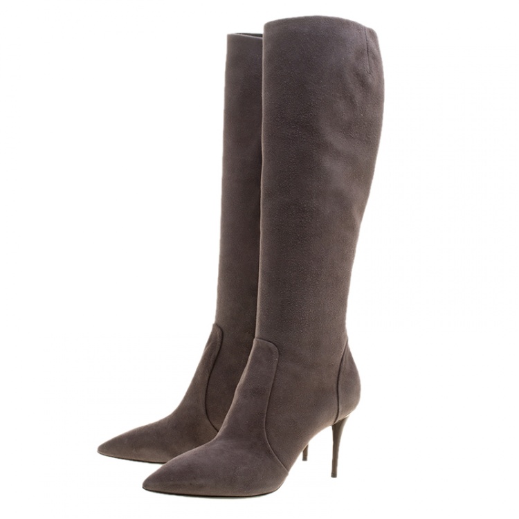 مملوكة مسبقًا Giuseppe Zanotti Grey Suede Pointed Toe Knee Boots Size 37.5