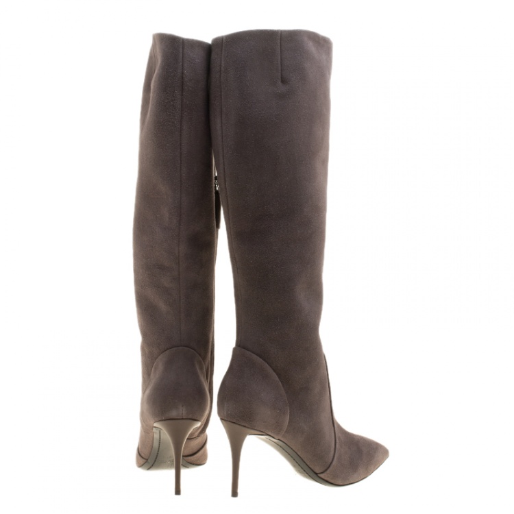 مملوكة مسبقًا Giuseppe Zanotti Grey Suede Pointed Toe Knee Boots Size 37.5