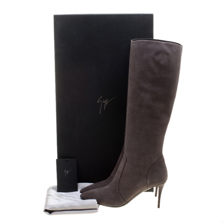 مملوكة مسبقًا Giuseppe Zanotti Grey Suede Pointed Toe Knee Boots Size 37.5