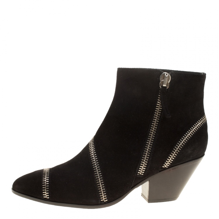 Pre Owned Giuseppe Zanotti Black Suede Guns 55 Zip Detail Ankle Boots Size 40