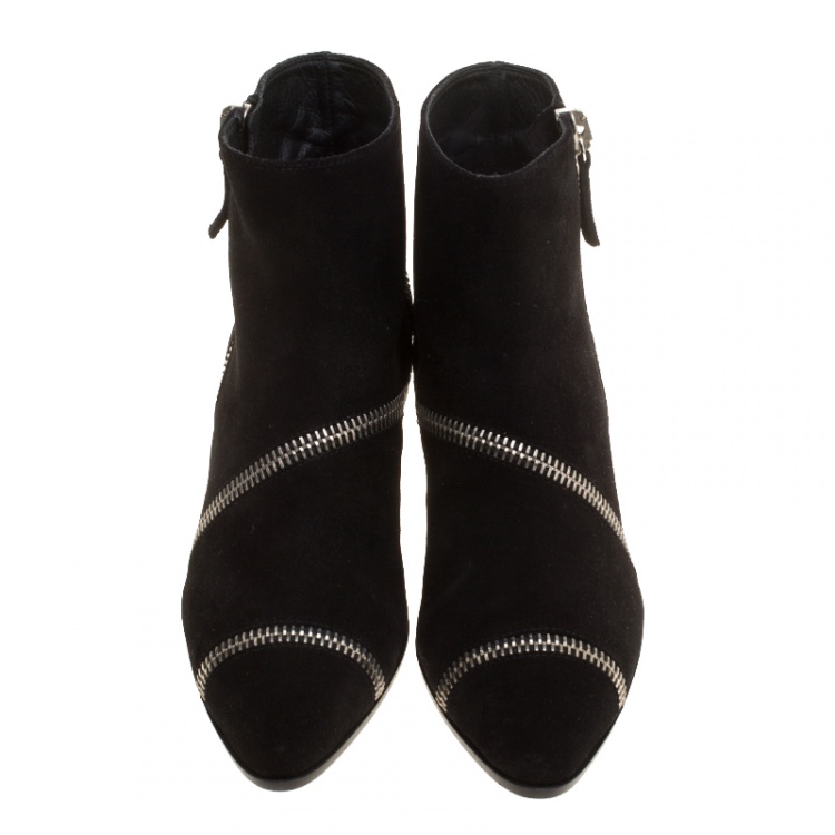 Pre Owned Giuseppe Zanotti Black Suede Guns 55 Zip Detail Ankle Boots Size 40