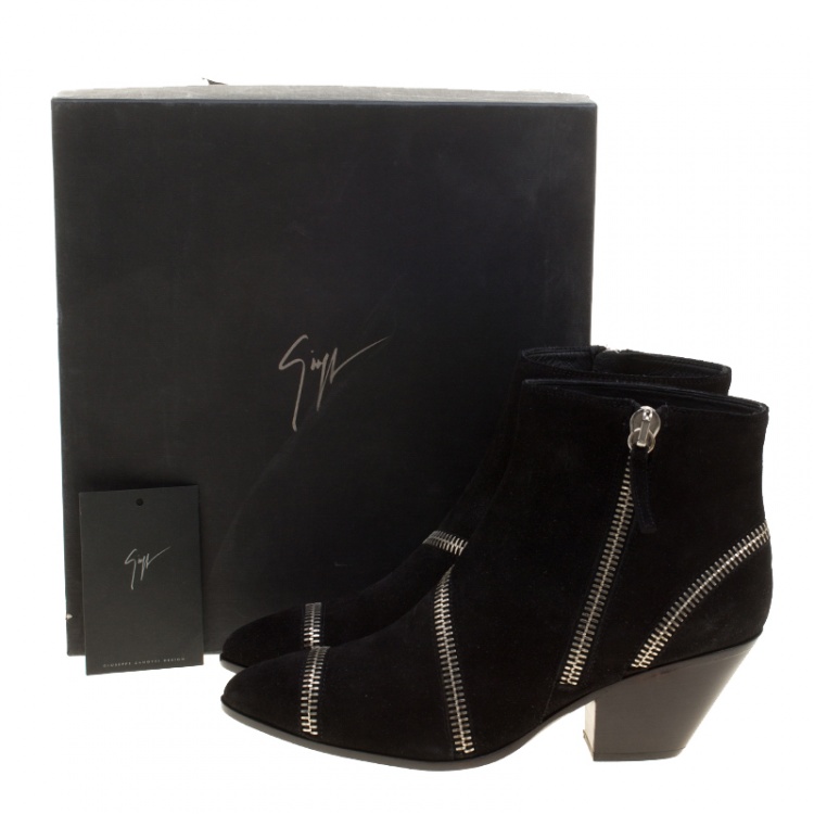 Pre Owned Giuseppe Zanotti Black Suede Guns 55 Zip Detail Ankle Boots Size 40