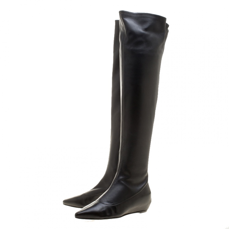 مملوكة مسبقًا Giuseppe Zanotti Black Leather Pointed Toe Wedge Over the Knee Boots Size 36