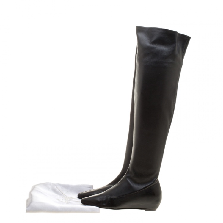 مملوكة مسبقًا Giuseppe Zanotti Black Leather Pointed Toe Wedge Over the Knee Boots Size 36