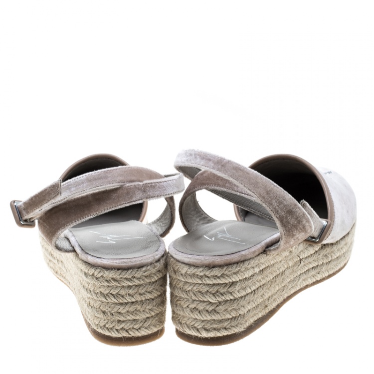 Pre Owned Giuseppe Zanotti Beige Velvet Crystal Embellished Espadrille Sandals Size 40