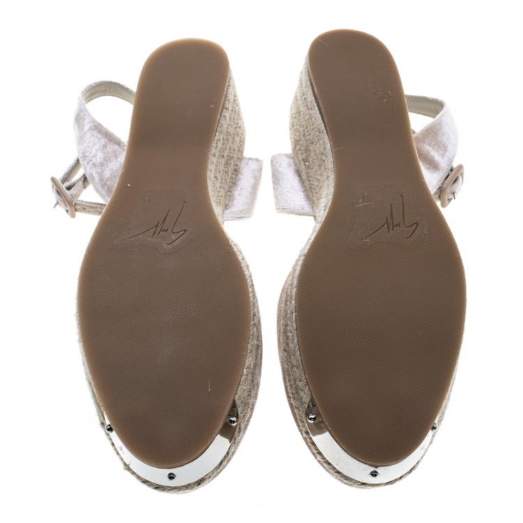 Pre Owned Giuseppe Zanotti Beige Velvet Crystal Embellished Espadrille Sandals Size 40