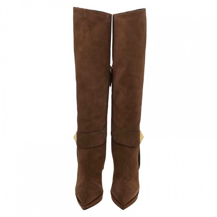 مملوكة مسبقًا Giuseppe Zanotti Brown Suede Pointed Toe High Heel Knee Boots Size 38.5