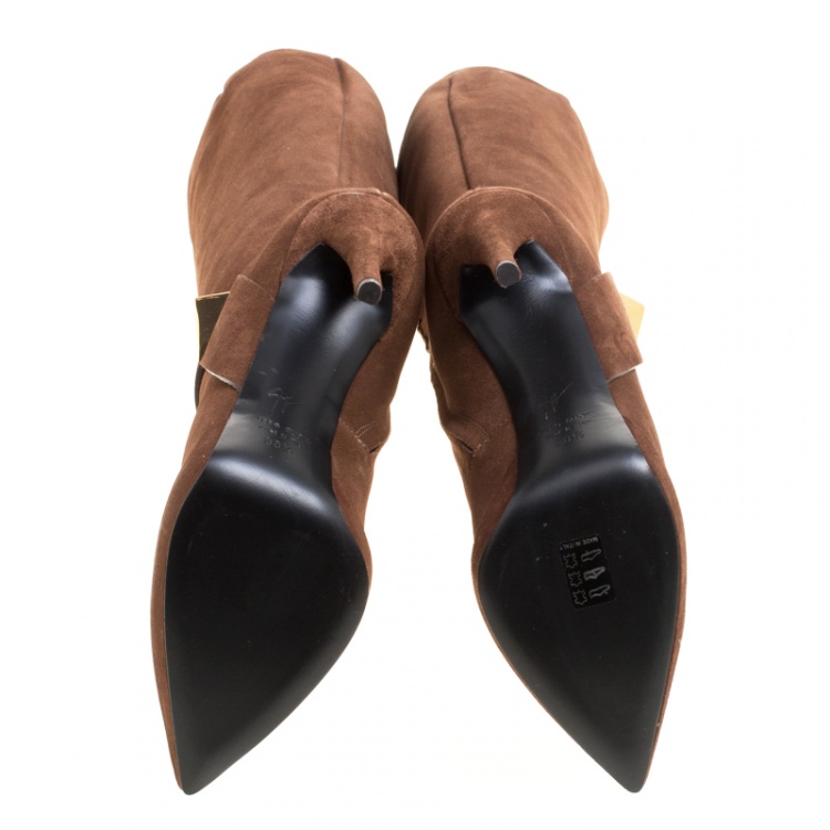 مملوكة مسبقًا Giuseppe Zanotti Brown Suede Pointed Toe High Heel Knee Boots Size 38.5