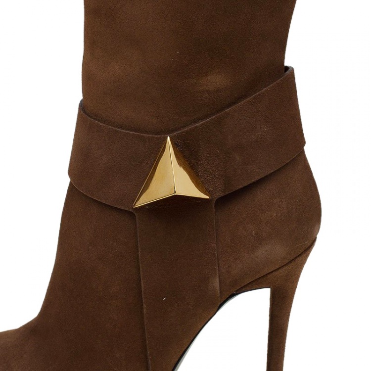 مملوكة م�سبقًا Giuseppe Zanotti Brown Suede Pointed Toe High Heel Knee Boots Size 38.5