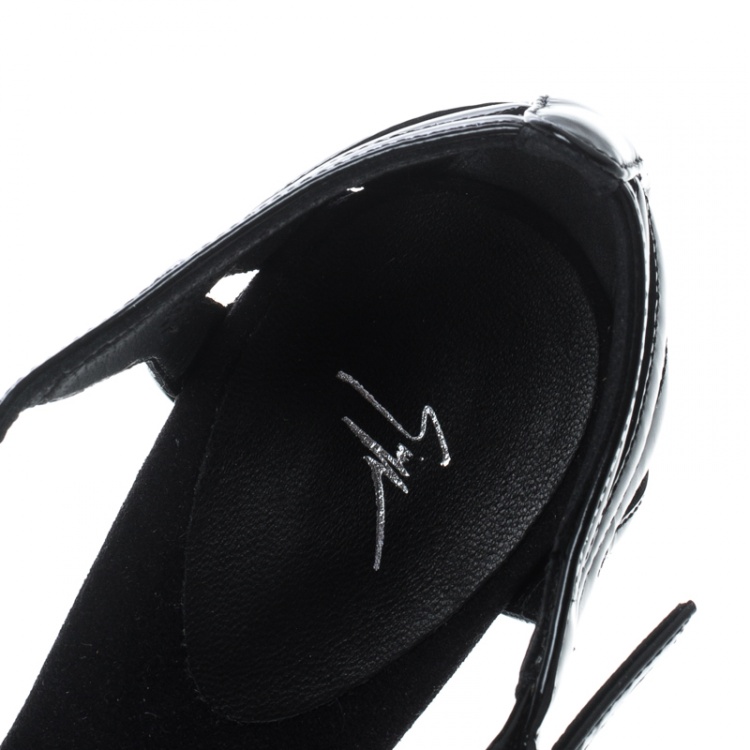Pre Owned Giuseppe Zanotti Black Patent Leather Alien Ankle Strap Sandals Size 38
