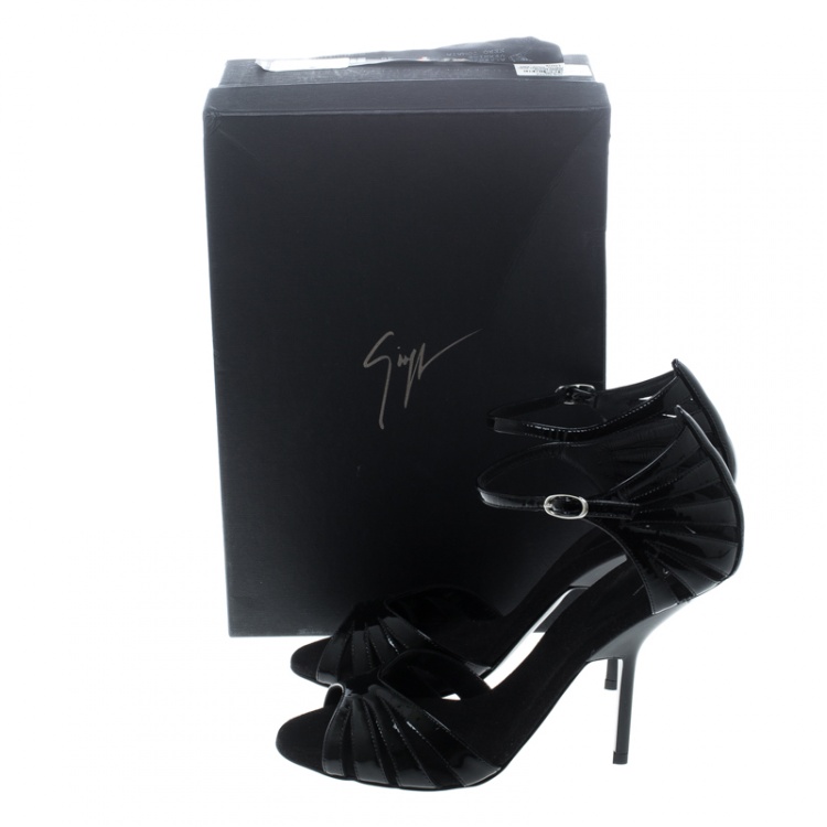 Pre Owned Giuseppe Zanotti Black Patent Leather Alien Ankle Strap Sandals Size 38