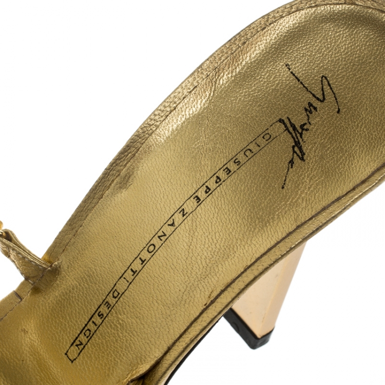 Pre Owned Giuseppe Zanotti Metallic Gold Flower Embellished Lola Strappy Sandals Size 37