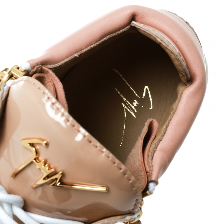 مملوكة مسبقًا Giuseppe Zanotti Blush Pink Patent Leather London High Top Sneakers Size 41