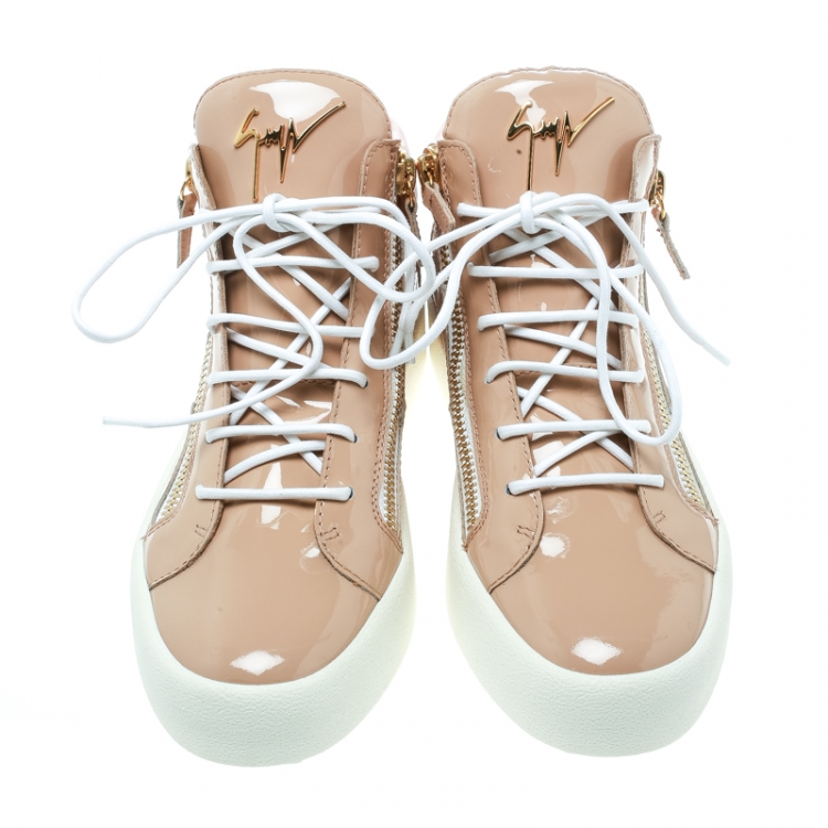 مملوكة مسبقًا Giuseppe Zanotti Blush Pink Patent Leather London High Top Sneakers Size 41