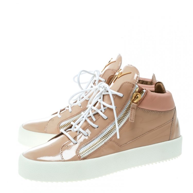 مملوكة مسبقًا Giuseppe Zanotti Blush Pink Patent Leather London High Top Sneakers Size 41